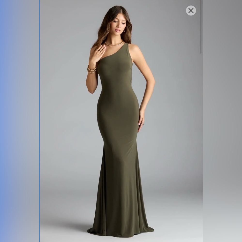 Willow One-Shoulder Mermaid Formal Dress in Olive